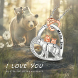 Sterling Silver Cubic Zirconia Bear with 1 2 3 Cubs Pendant Necklace Engraved with Mama Bear