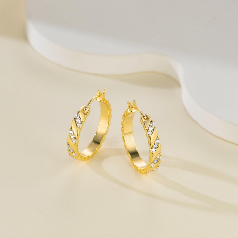 14K Gold Plated  Cubic Zirconia Dainty Hoop Earrings for Women