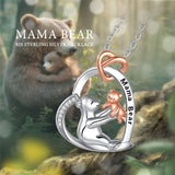 Sterling Silver Cubic Zirconia Bear with 1 2 3 Cubs Pendant Necklace Engraved with Mama Bear