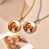 Stainless Steel Round Customized Engraved  Photo Pendant Necklace