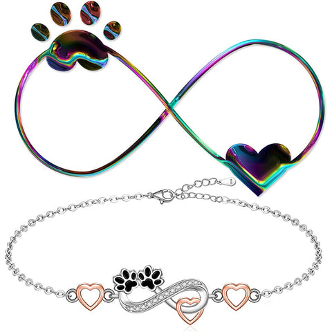 Sterling Silver Infinity Paw Print Single Layer Anklet