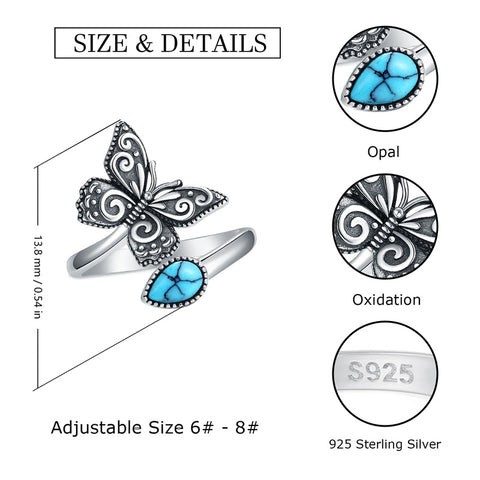 Sterling Silver Dragonfly Ring Butterfly Ring Hummingbird Spoon Ring Oxidized Animal Adjustable Ring for Women