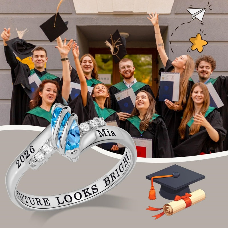Copper Sterling Silver Personalized Birthstone High School College Class Ring Graduation Memorial Rings Gifts for Her
