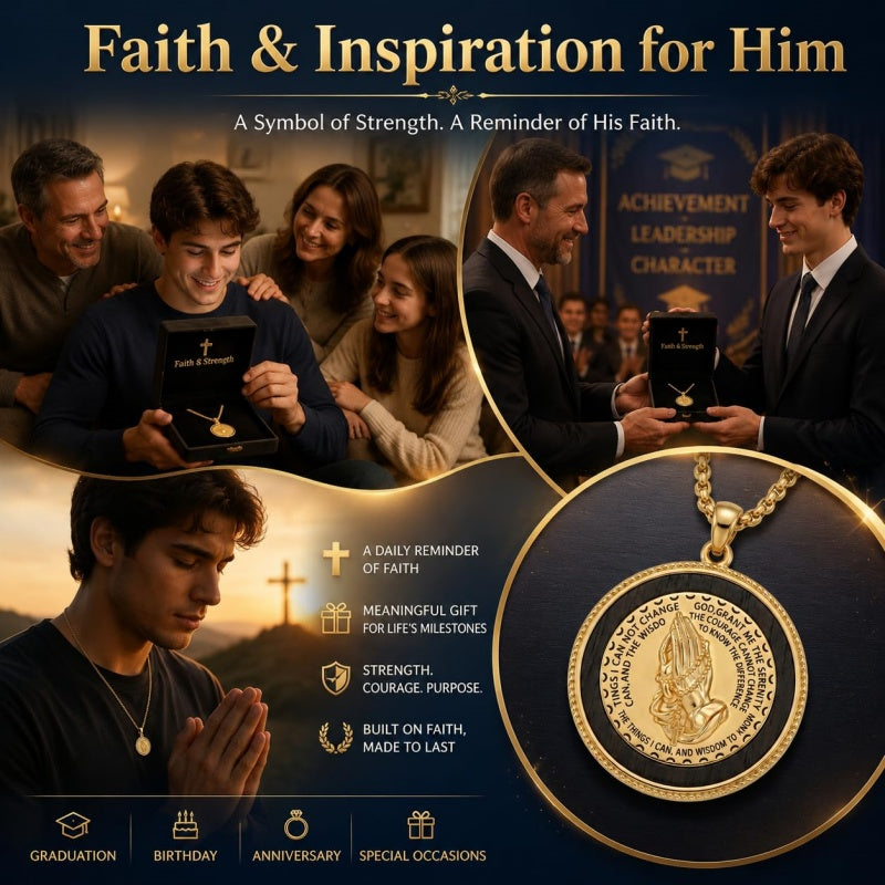14K Gold Plated Serenity Prayer Hand Necklace Catholic Religious Jewelry Gift