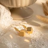 14K Gold Plated Cube Design with French Hook Drop Earring for Women
