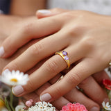Sterling Silver Personalized 2 Heart Birthstone Engraved Ring for Women