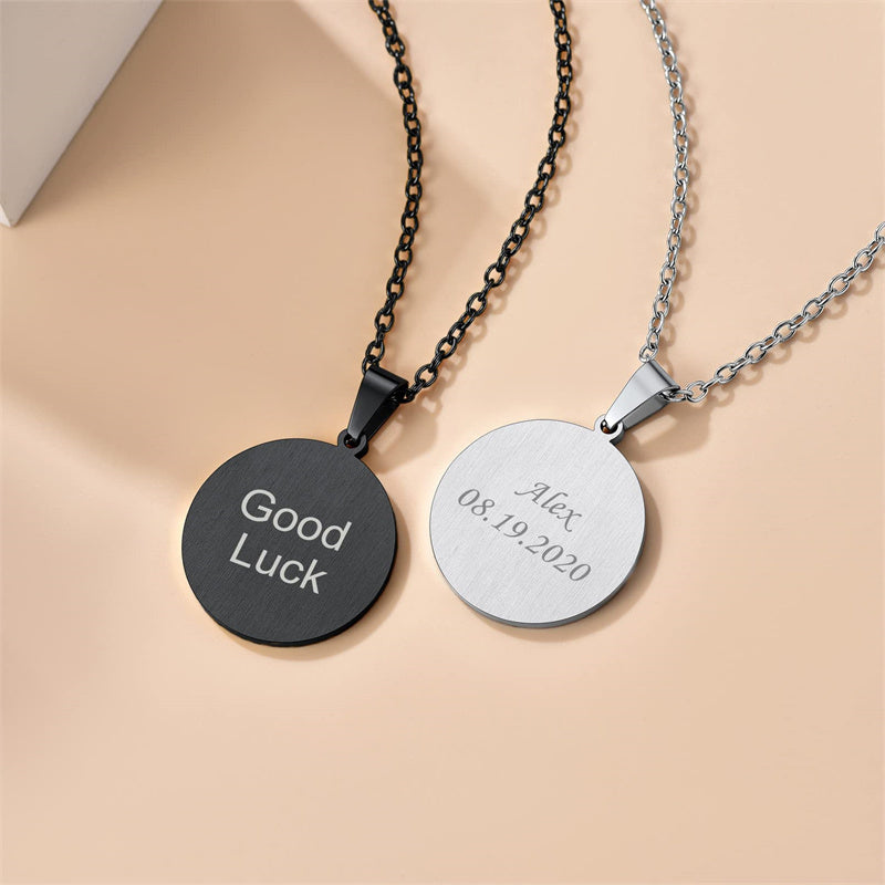 Stainless Steel Round Customized Engraved  Photo Pendant Necklace