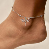 14K Gold Birthstone Dragonfly Butterfly & Irish Celtic Knot Single Layer Anklet