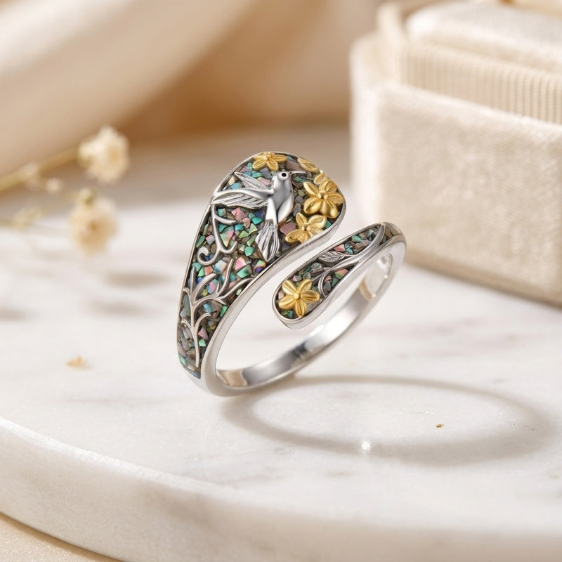 Sterling Silver Turquoise Hummingbird Butterfly Sunflower Adjustable Spoon Ring