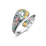 Sterling Silver Turquoise Hummingbird Butterfly Sunflower Adjustable Spoon Ring