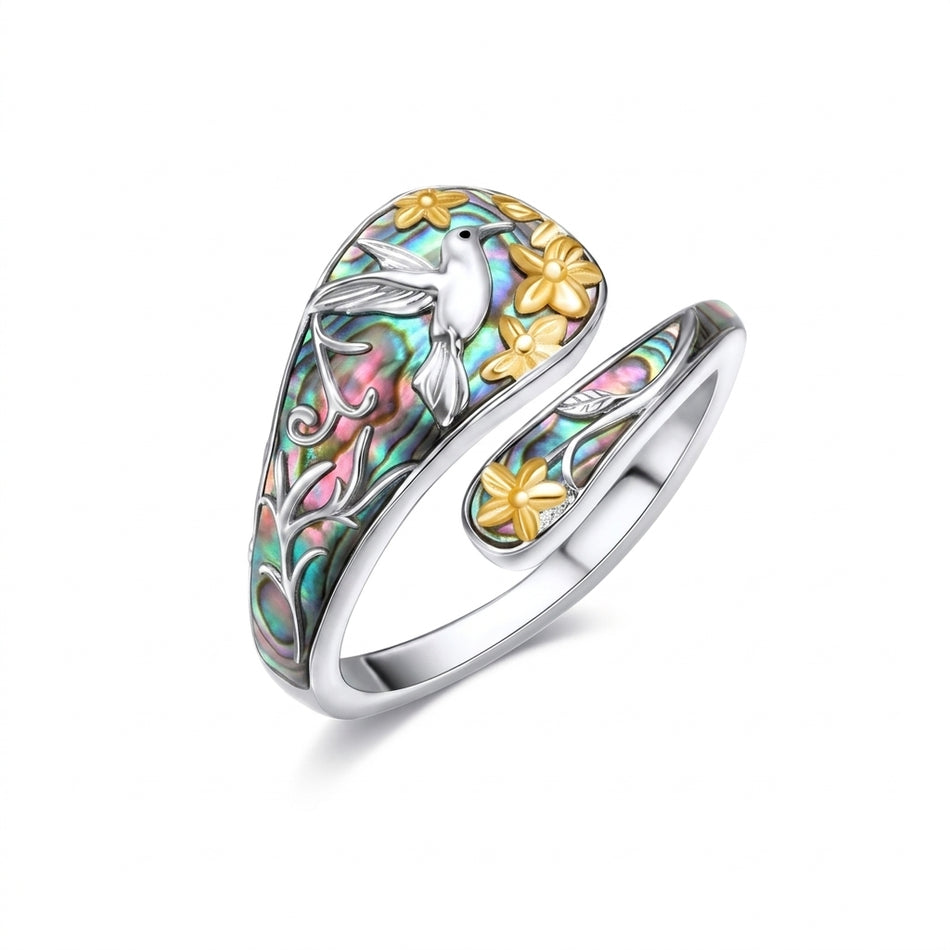 Sterling Silver Turquoise Hummingbird Butterfly Sunflower Adjustable Spoon Ring