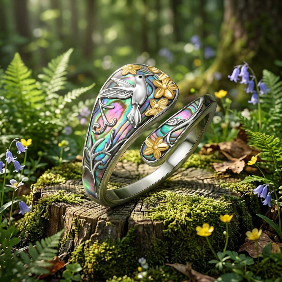 Sterling Silver Turquoise Hummingbird Butterfly Sunflower Adjustable Spoon Ring