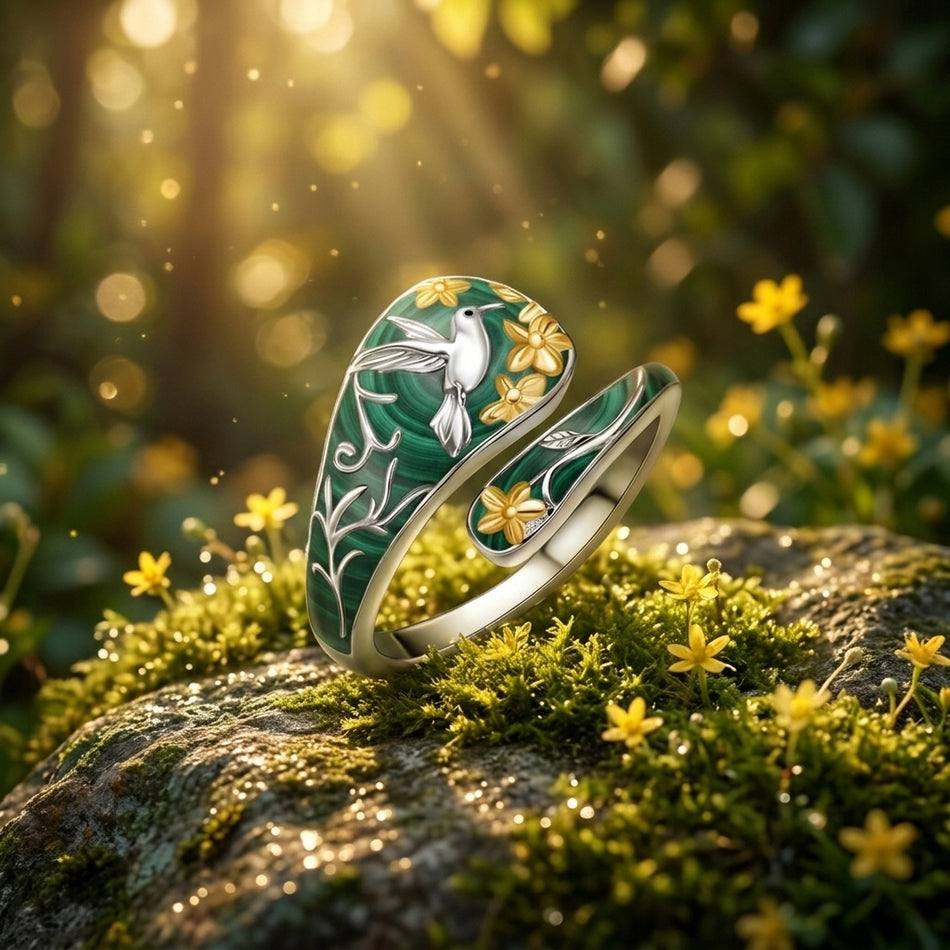 Sterling Silver Turquoise Hummingbird Butterfly Sunflower Adjustable Spoon Ring