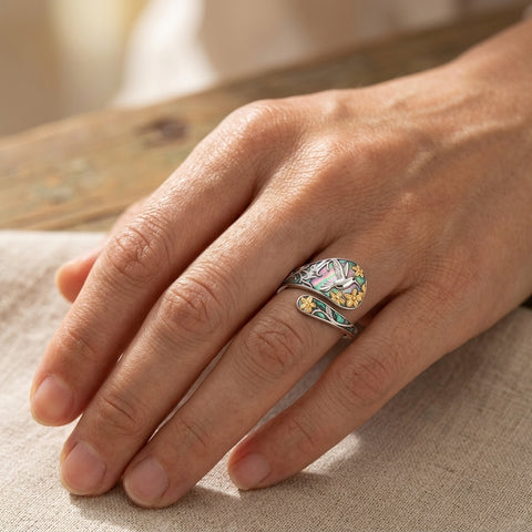 Sterling Silver Turquoise Hummingbird Butterfly Sunflower Adjustable Spoon Ring