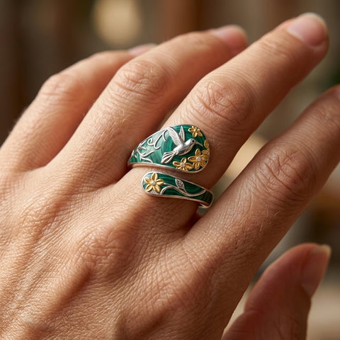 Sterling Silver Turquoise Hummingbird Butterfly Sunflower Adjustable Spoon Ring