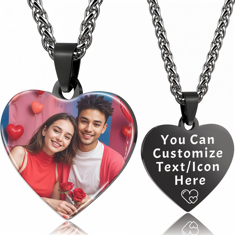 Stainless Steel Heart Personalized Photo Engraved Pendant Necklace