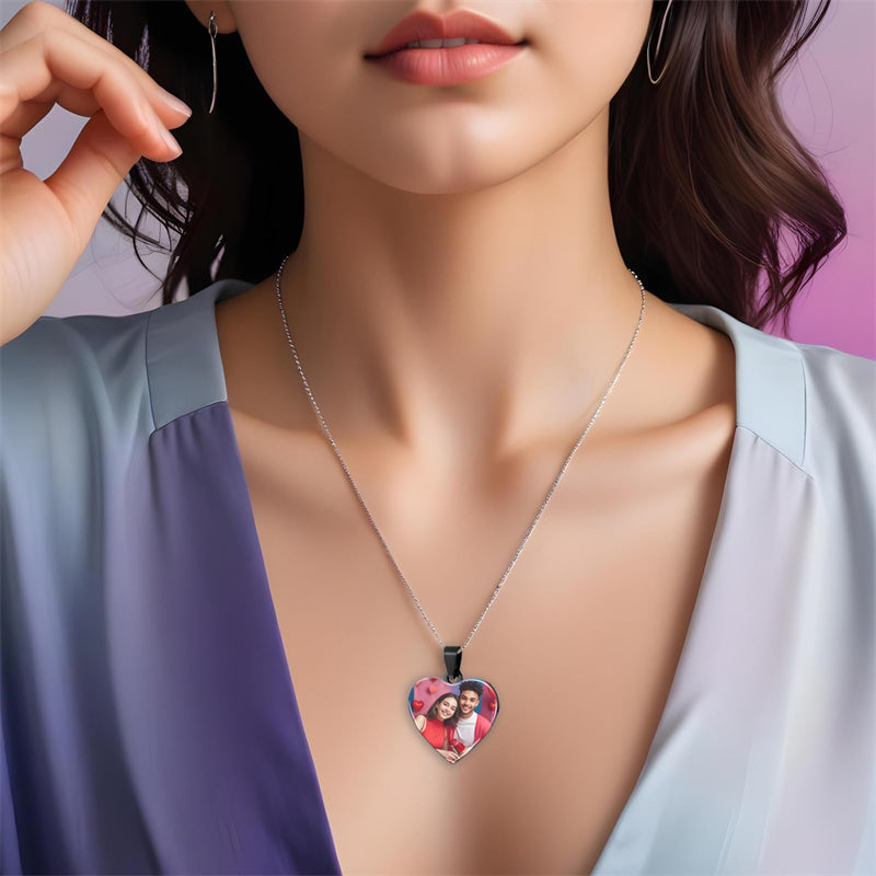 Stainless Steel Heart Personalized Photo Engraved Pendant Necklace