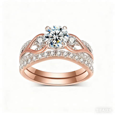 Sterling Silver Three Stone Moissanite Wedding Engagement Ring Sets