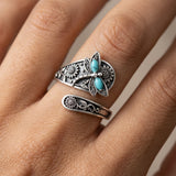 Sterling Silver Turquoise Hummingbird Butterfly Sunflower Adjustable Spoon Ring