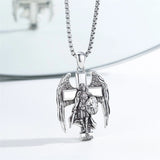 Sterling Silver Archangel Saint Michael& Cross Pendant Necklace for Men