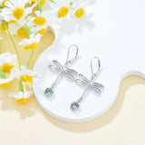 Sterling Silver  Moss Agate Dragonfly Leverback Earrings