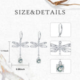 Sterling Silver  Moss Agate Dragonfly Leverback Earrings