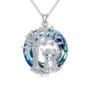 Sterling Silver Circle Crystal Highland CowPendant Necklace