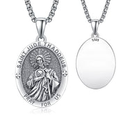 Sterling Silver Personalized Engraved Saint Jude Pendant Necklace with Engraved Word