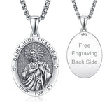 Sterling Silver Personalized Engraved Saint Jude Pendant Necklace with Engraved Word