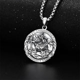 Sterling Silver Round Saint Christopher Pendant Necklace with Engraved Word for Men