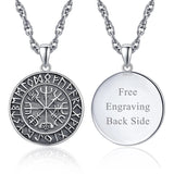 Sterling Silver Oxidation Personalized Engraved  Viking Rune Pendant Necklace for Men