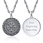 Sterling Silver Oxidation Personalized EngravedViking Rune Pendant Necklace for Men