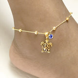 Filigree Turtle /Orca Whale Anklet Bracelet Sterling Silver Beaded Sea Turtle Charm Anklet Bracelet Optional Birthstone