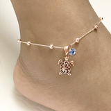 Filigree Turtle /Orca Whale Anklet Bracelet Sterling Silver Beaded Sea Turtle Charm Anklet Bracelet Optional Birthstone