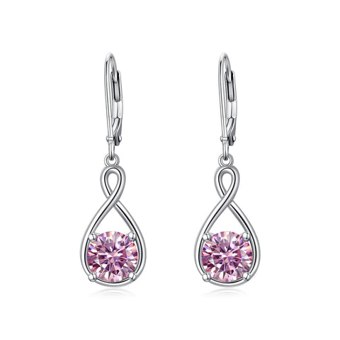 Dangle Drop Infinity Earrings 925 Sterling Silver Leverback Birstone Earrings 18K White Gold Jewelry for Women Girls