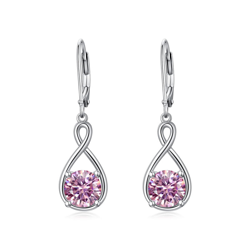 Dangle Drop Infinity Earrings 925 Sterling Silver Leverback Birstone Earrings 18K White Gold Jewelry for Women Girls