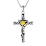 Sterling Silver Birthstone Cross Pendant Necklace Engraved With  Love You