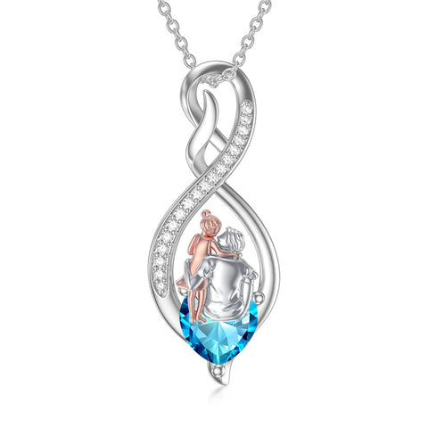 Sterling Silver Infinity Heart Birthstone Father Daughter Pendant Necklace