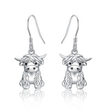 Sterling Sliver Highland Cow Stud  Dangle Earrings