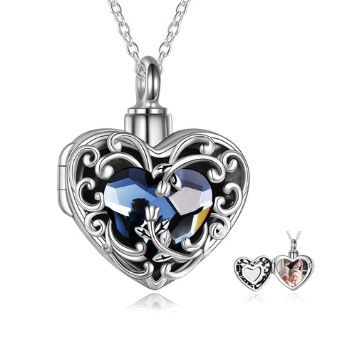 Sterling Silver Heart Crystal Rose Locket Urn Necklace for Ashes