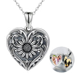 Sterling Silver Heart-shape Sunflower Photo Pendant Necklace