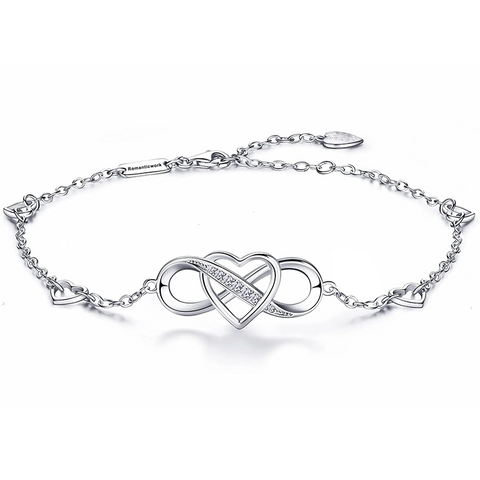 Sterling Silver Infinity Heart Love Charm Single Layer Anklet