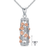 Rose Flower Urn Necklace for Ashes Sterling Silver Rose Flower Cremation Jewelry for Women