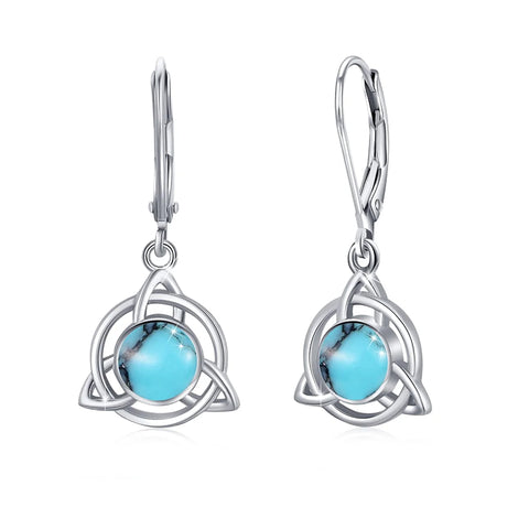 Sterling Silver Moonstone Turquoise Celtic Knot Leverback Earrings