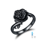 Sterling Silver Black Rose Flower Urn Ring for Ashes