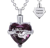 Stainless Steel Personalized Engraved Birthstone Heart-Shaped Month Urn Necklace for Ashes