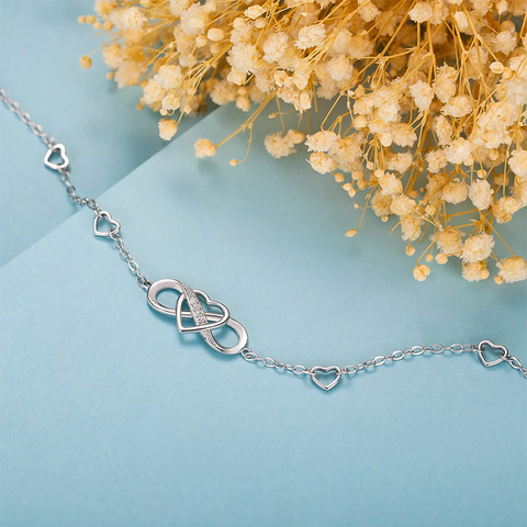 Sterling Silver Infinity Heart Love Charm Single Layer Anklet