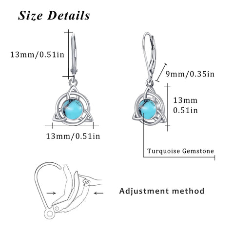 Sterling Silver Moonstone Turquoise Celtic Knot Leverback Earrings