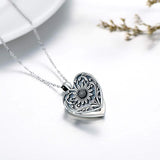 Sterling Silver Heart-shape Sunflower Photo Pendant Necklace