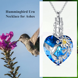 Sterling Silver Heart Crystal Hummingbird Urn Necklace for Ashes